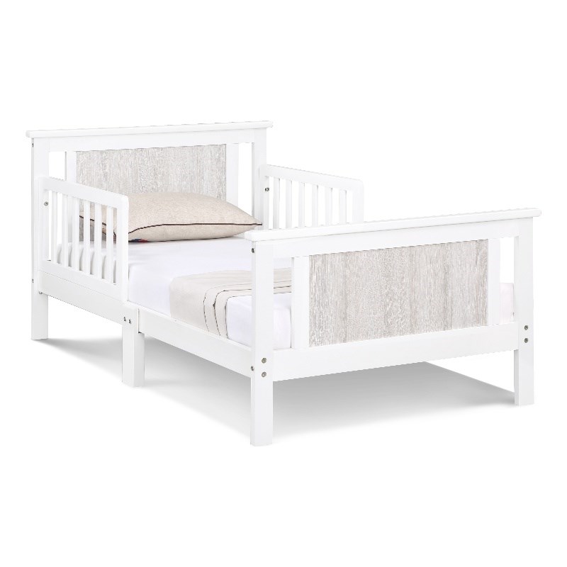 Olive & Opie Connelly Wood Reversible Panel Toddler Bed in White/Rockport Gray