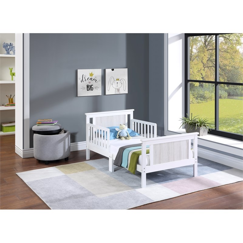 Olive & Opie Connelly Wood Reversible Panel Toddler Bed in White/Rockport Gray