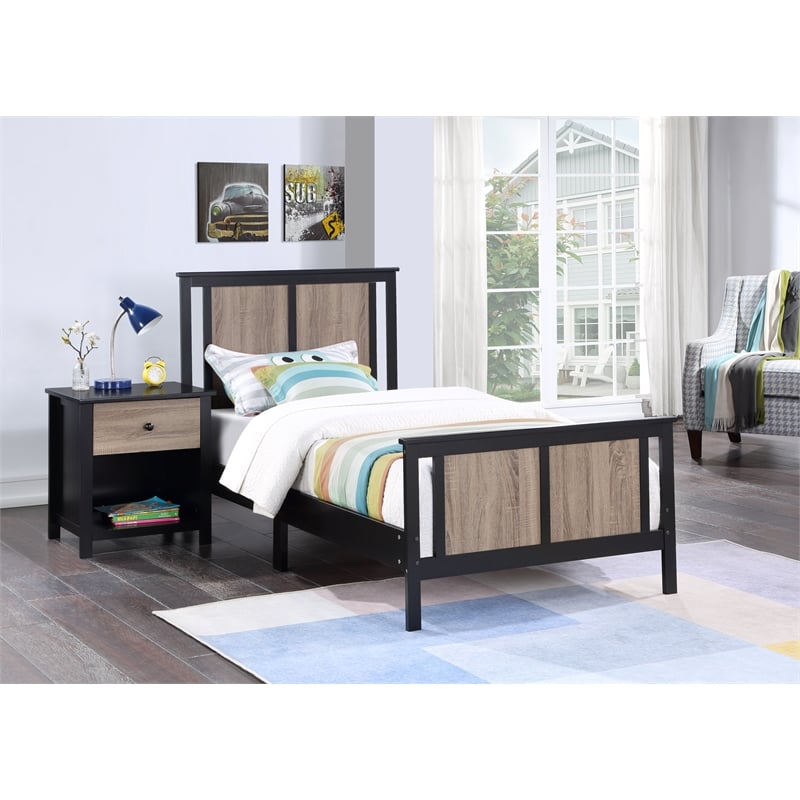Olive & Opie Connelly Wood Reversible Panel Twin Bed in Black/Vintage Walnut