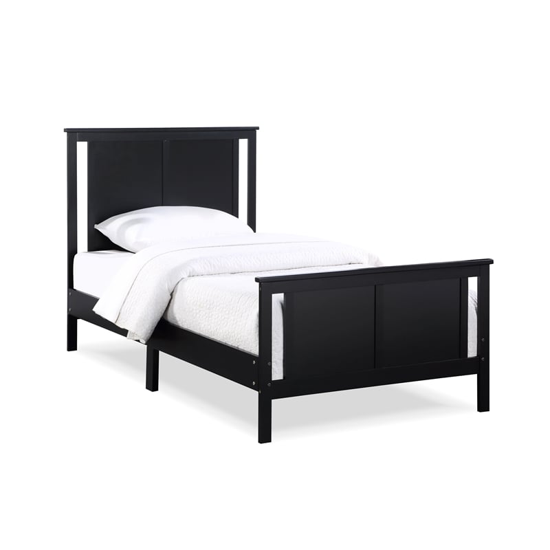 Olive & Opie Connelly Wood Reversible Panel Twin Bed in Black/Vintage Walnut