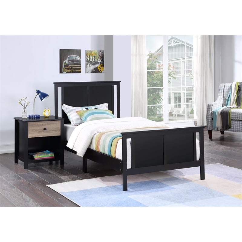 Olive & Opie Connelly Wood Reversible Panel Twin Bed in Black/Vintage Walnut