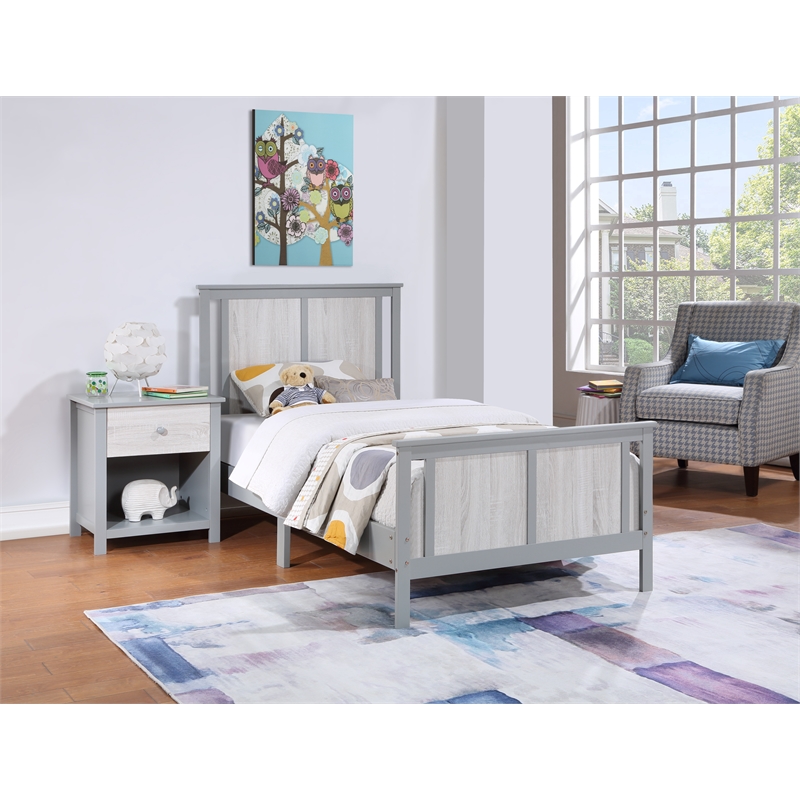 Olive & Opie Connelly Wood Reversible Panel Twin Bed in Gray/Rockport Gray