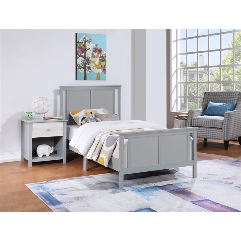 Olive & Opie Connelly Wood Reversible Panel Twin Bed in Gray/Rockport Gray