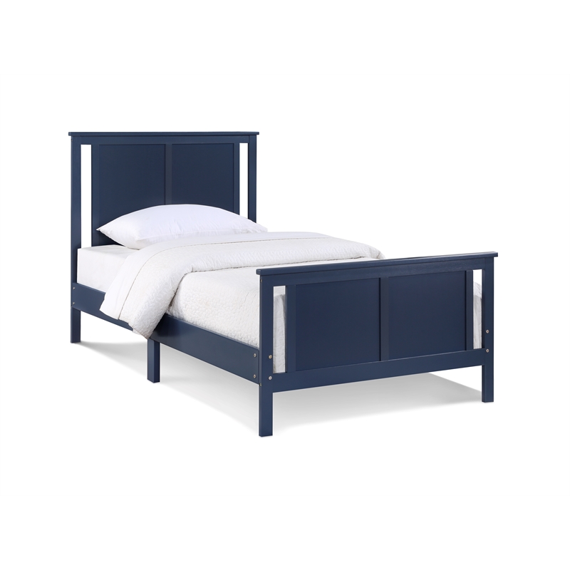 Olive & Opie Connelly Wood Reversible Panel Twin Bed in Midnight Blue/Walnut