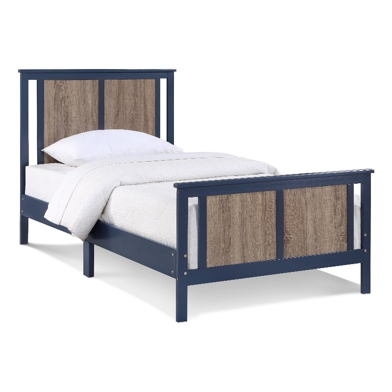 Olive & Opie Connelly Wood Reversible Panel Twin Bed in Midnight Blue/Walnut