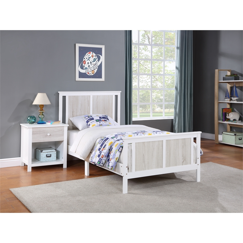 Olive & Opie Connelly Wood Reversible Panel Twin Bed in White/Rockport Gray