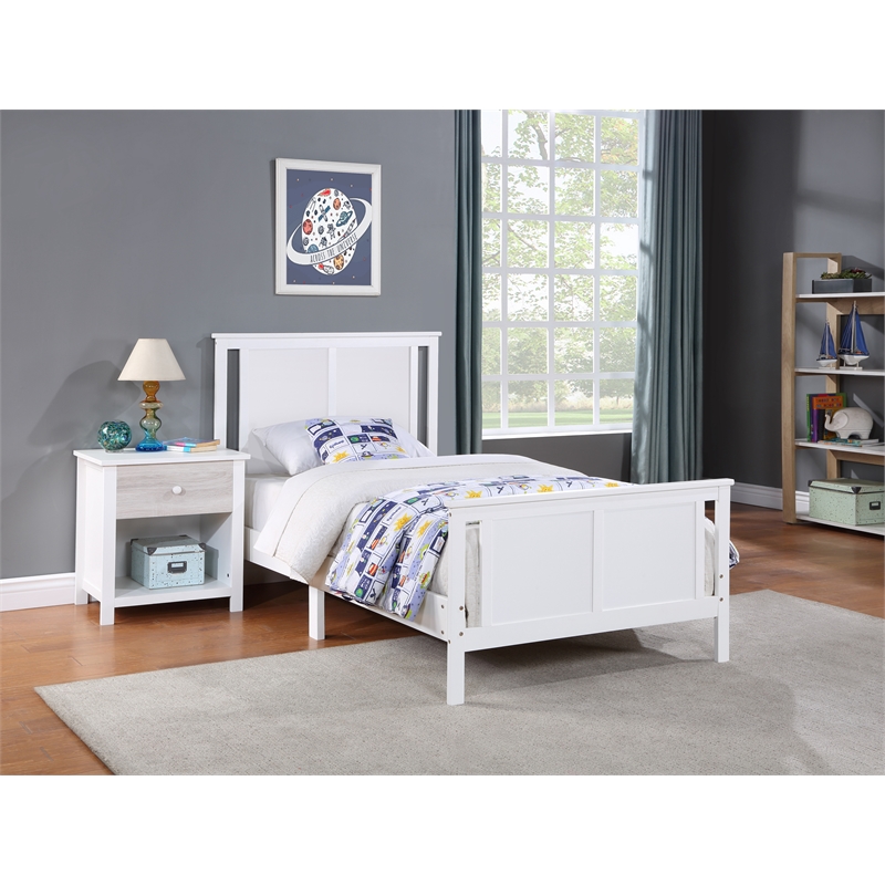 Olive & Opie Connelly Wood Reversible Panel Twin Bed in White/Rockport Gray