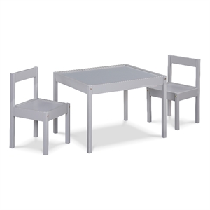 Olive & Opie Della 3-Piece Traditional Wood Kids Table & Chair Set in Gray