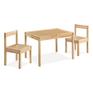 Olive & Opie Della 3-Piece Traditional Wood Kids Table & Chair Set in Natural