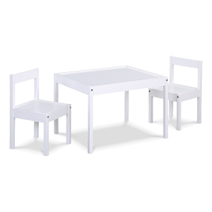 Olive & Opie Della 3-Piece Traditional Wood Kids Table & Chair Set in White