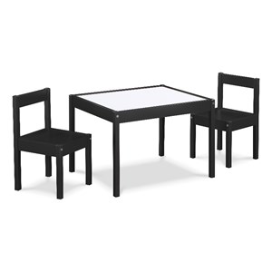 Olive & Opie Gibson 3-Piece Wood Dry Erase Kids Table & Chair Set in Black