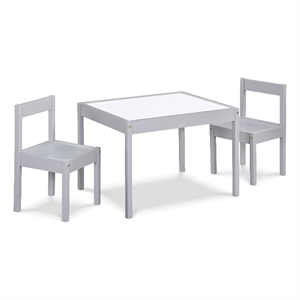 Olive & Opie Gibson 3-Piece Wood Dry Erase Kids Table & Chair Set in Gray