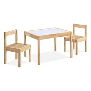 Olive & Opie Gibson 3-Piece Wood Dry Erase Kids Table & Chair Set in Natural