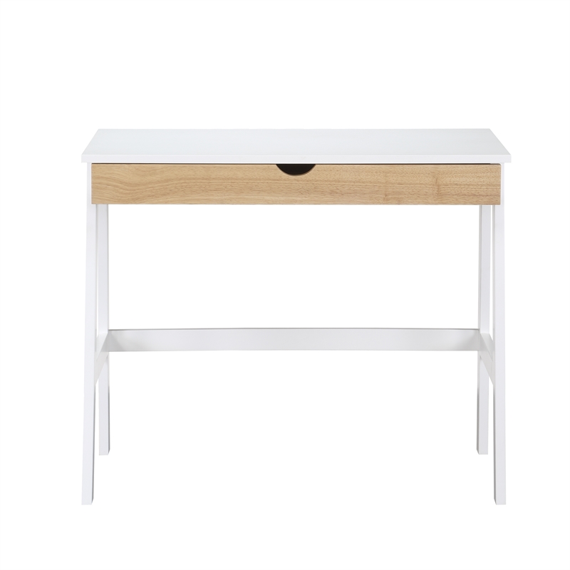 Olive & Opie Hilton Traditional Wood Desk in White and Natural