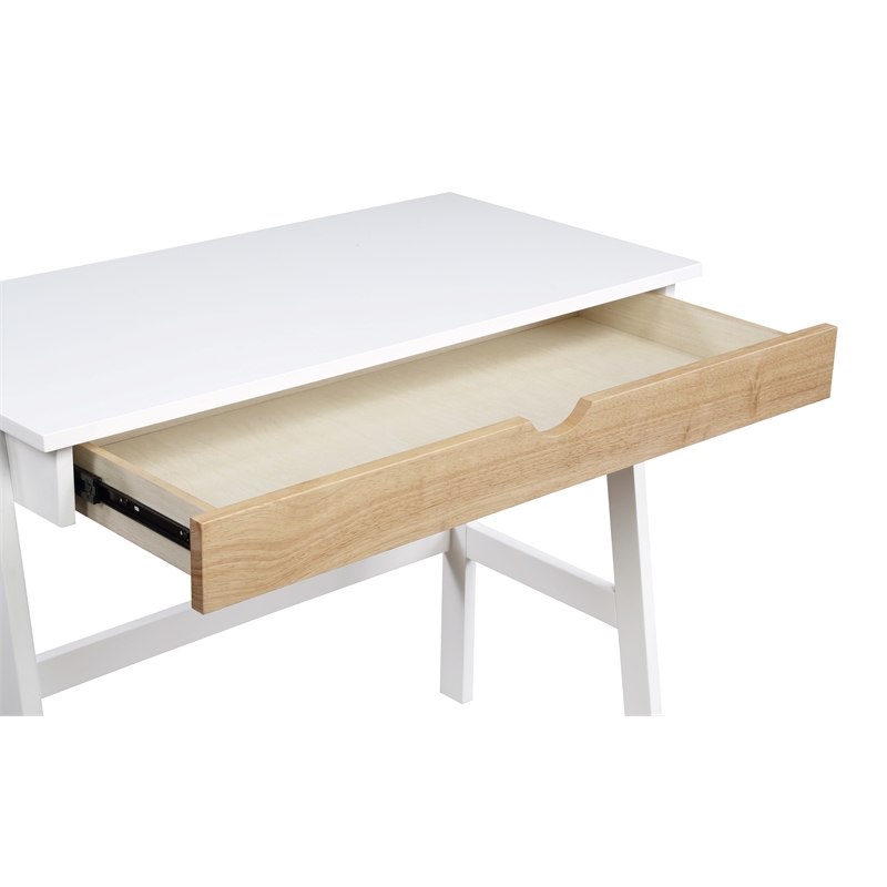 Olive & Opie Hilton Traditional Wood Desk in White and Natural