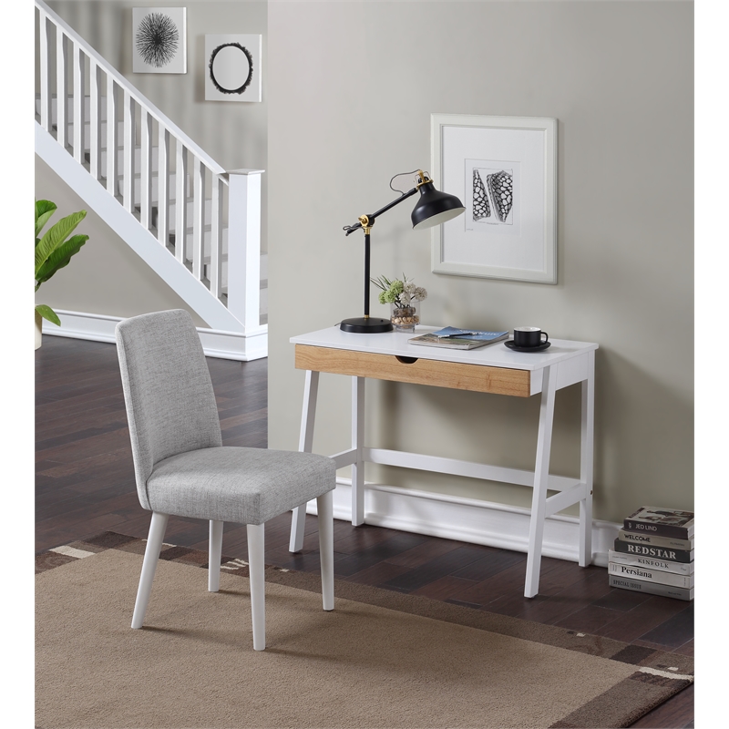 Olive & Opie Hilton Traditional Wood Desk in White and Natural