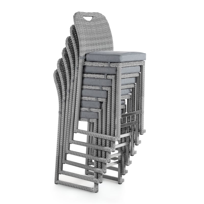 Greemotion Cyprus Stainless Steel Gray Outdoor Bar Height Dining Stools Set of 6
