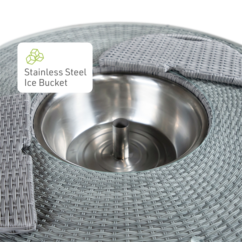 Greemotion Cyprus Outdoor Bar Height Glass Gray Dining Table with Ice Bucket