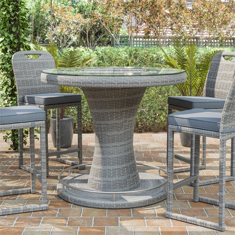 Greemotion Cyprus Outdoor Bar Height Glass Gray Dining Table with Ice Bucket