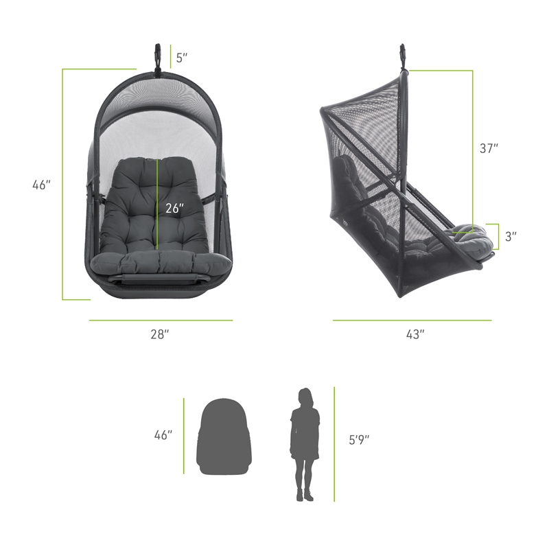 Greemotion Breeze Outdoor Foldable Mesh Fabric Egg Swing in Black