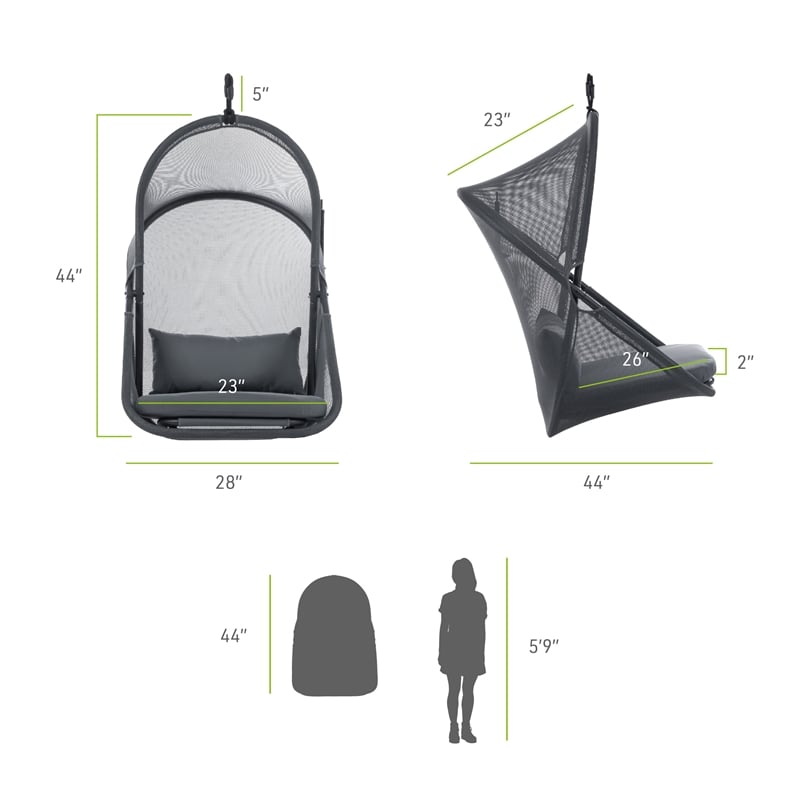 Greemotion Crush Outdoor Foldable Mesh Egg Swing Chair in Black Fabric