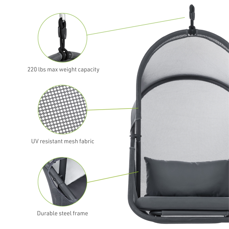 Greemotion Crush Outdoor Foldable Mesh Egg Swing Chair in Dark Gray Fabric