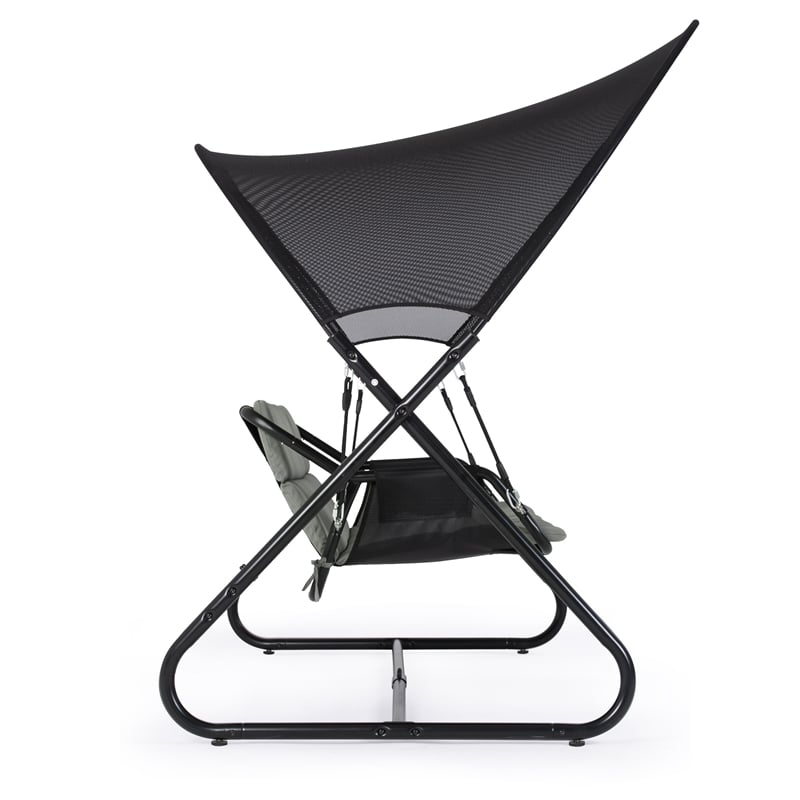 Greemotion Sandor Outdoor Metal Swing with Canopy Sun Shade in Black