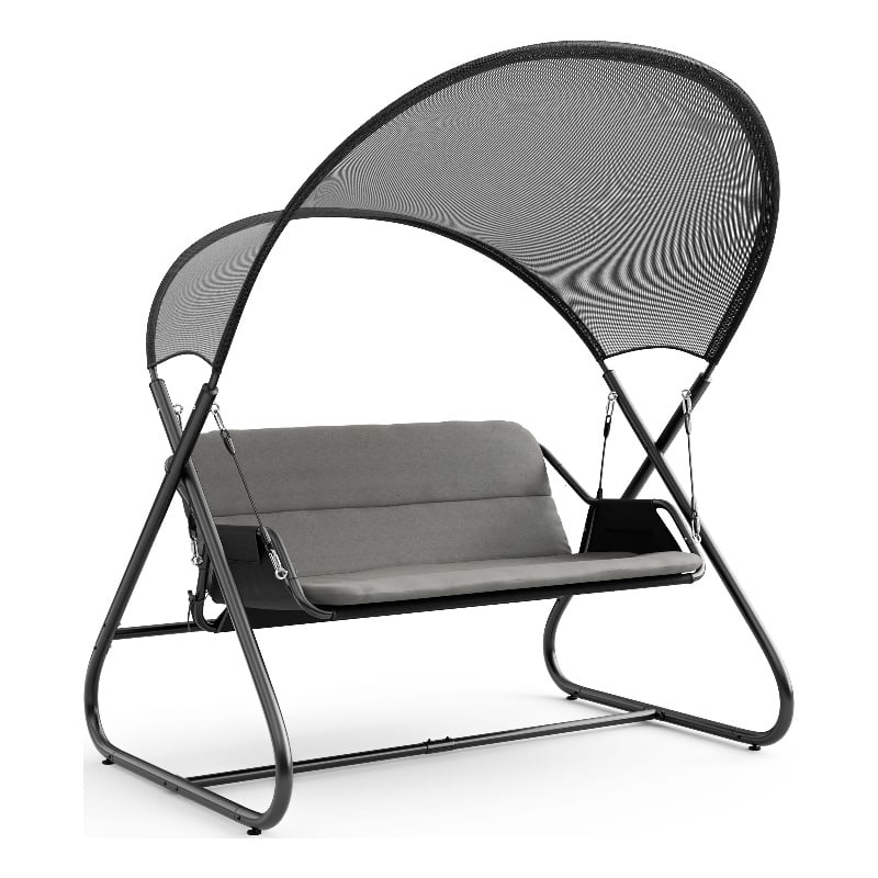 Greemotion Sandor Outdoor Metal Swing with Canopy Sun Shade in Black