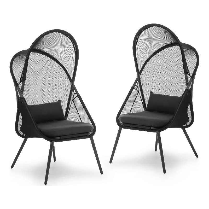 Greemotion Alverta 2-Piece Black Outdoor Fabric Mesh Foldable Chair
