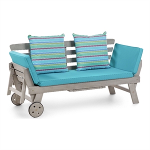 Greemotion Maui Expandable Outdoor Patio Daybed in Gray Acacia Wood