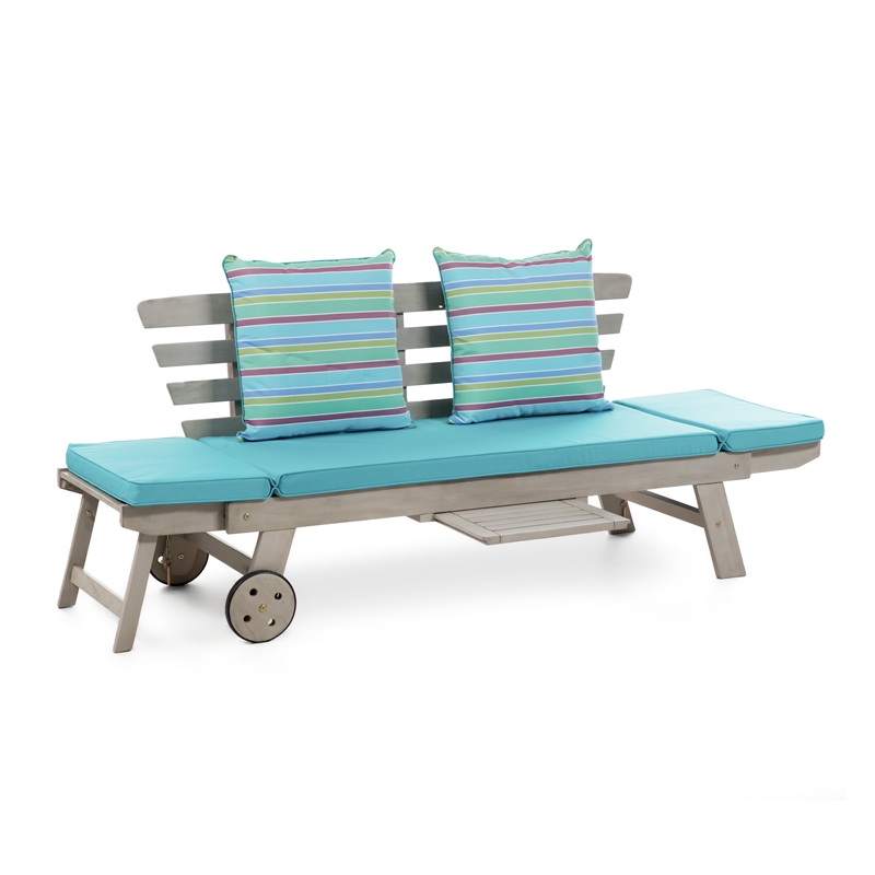 Greemotion Maui Expandable Outdoor Patio Daybed in Gray Acacia Wood