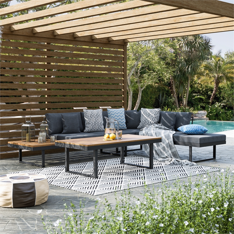 Greemotion San Jose Modular Teak Solid Wood Sectional Sofa in Gunmetal/Natural