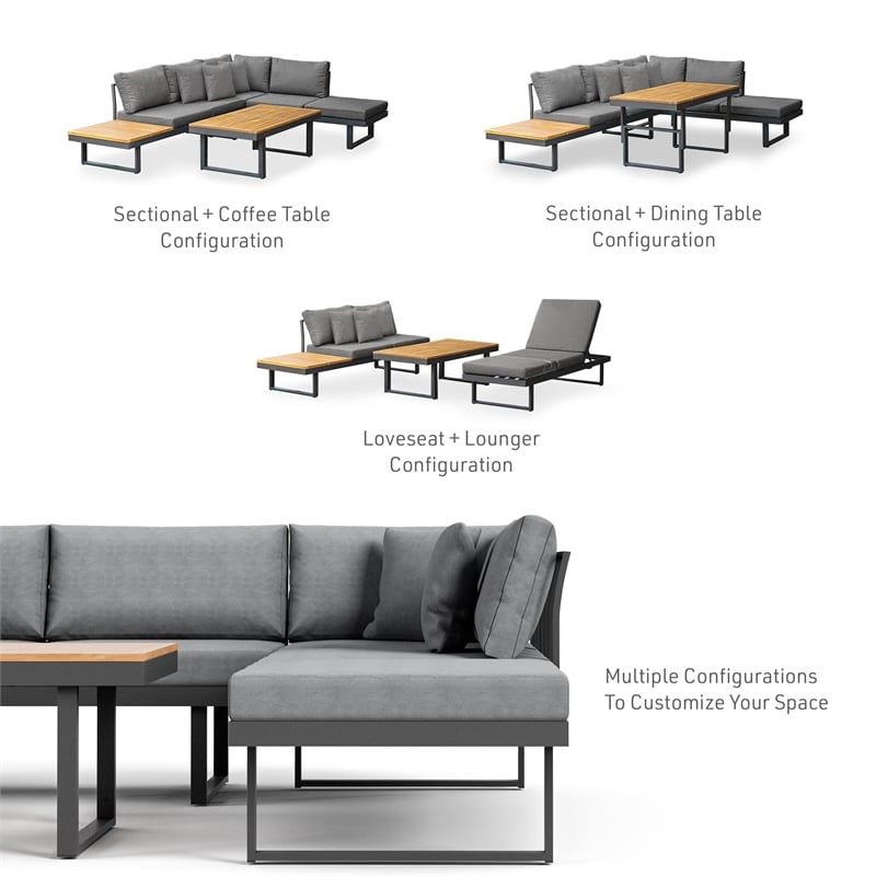 Greemotion San Jose Modular Teak Solid Wood Sectional Sofa in Gunmetal/Natural
