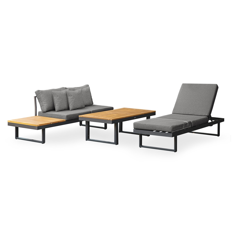 Greemotion San Jose Modular Teak Solid Wood Sectional Sofa in Gunmetal/Natural