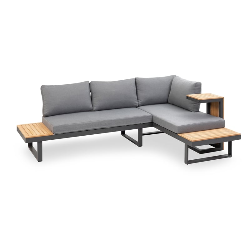 Greemotion Samara Modular Teak Solid Wood Sectional Sofa in Natural/Gunmetal