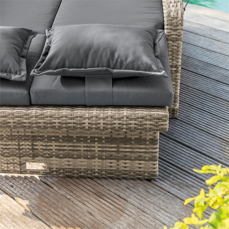 Greemotion Bahia Tobago Solid Teak Wood Outdoor Modular Daybed in Brown/Natural