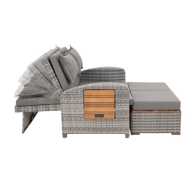 Greemotion Bahia Tobago Solid Teak Wood Outdoor Modular Daybed in Gray/Natural