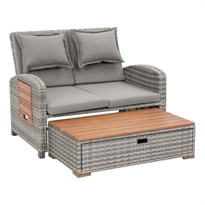 Greemotion Bahia Tobago Solid Teak Wood Outdoor Modular Daybed in Gray/Natural