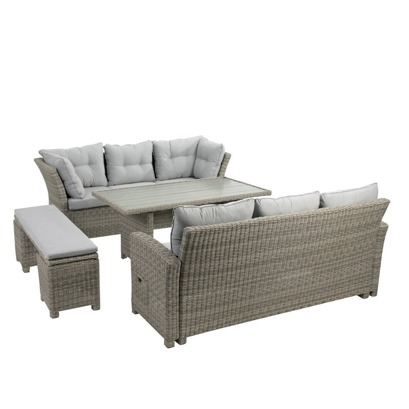 Greemotion Malia 6 Piece Modular Aluminum Outdoor Dining Set in Gray