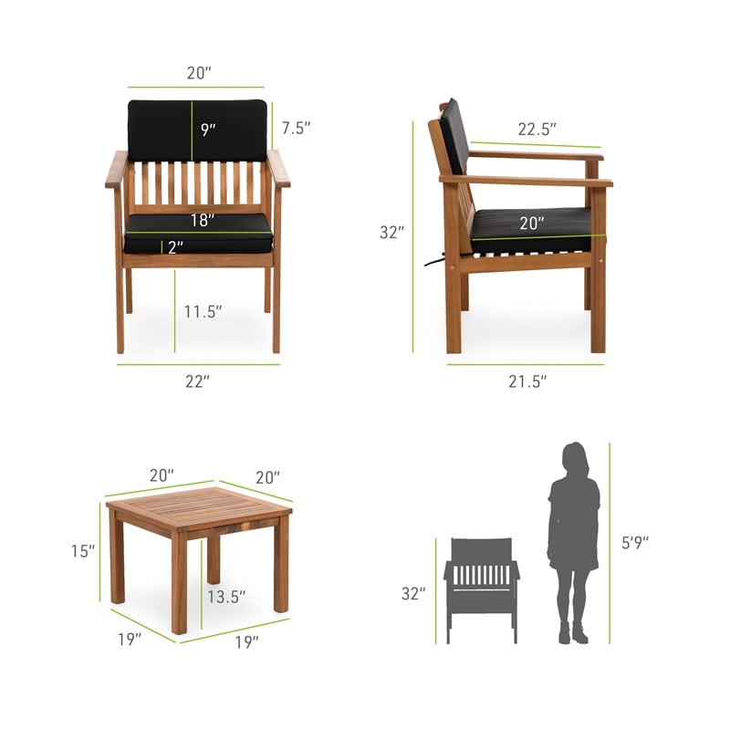 Greemotion Noto 3-Piece Outdoor Acacia Wood Bistro Set in Natural