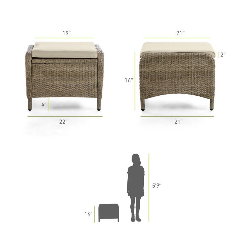 Greemotion Garda Outdoor Patio Aluminum Polyrattan Ottoman in Beige