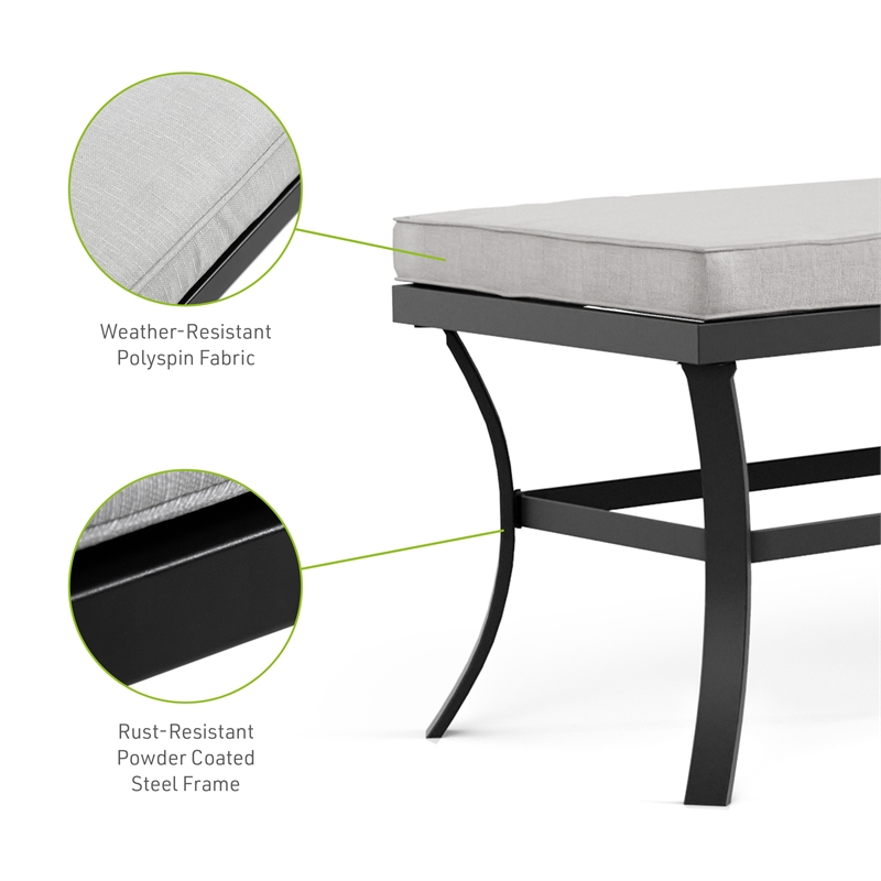 Greemotion Sintra 59-inch Black Outdoor Metal Bench with Gray Cushion