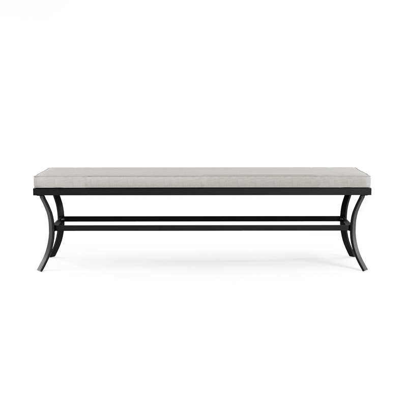Greemotion Sintra 59-inch Black Outdoor Metal Bench with Gray Cushion