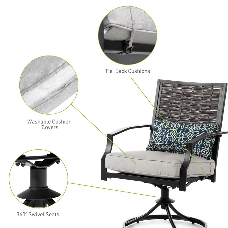 Greemotion Sinta 2-Piece Outdoor Black Metal Swivel Dining Chairs