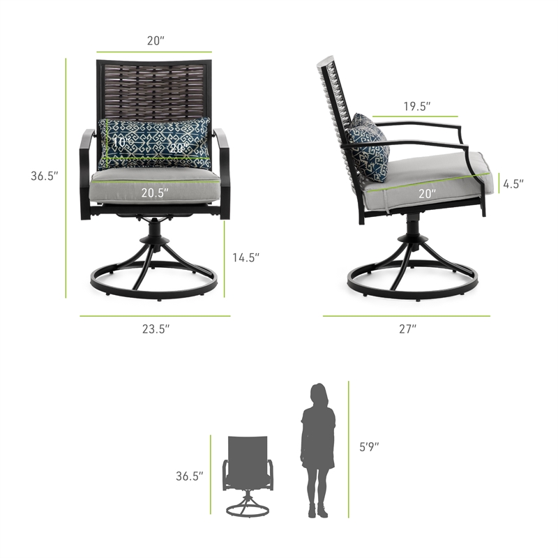 Greemotion Sinta 2-Piece Outdoor Black Metal Swivel Dining Chairs