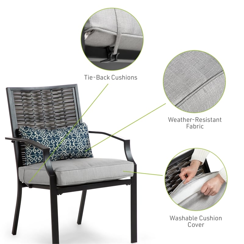 Greemotion Sinta 2-Piece Outdoor Black Metal Dining Chairs with Gray Cushion