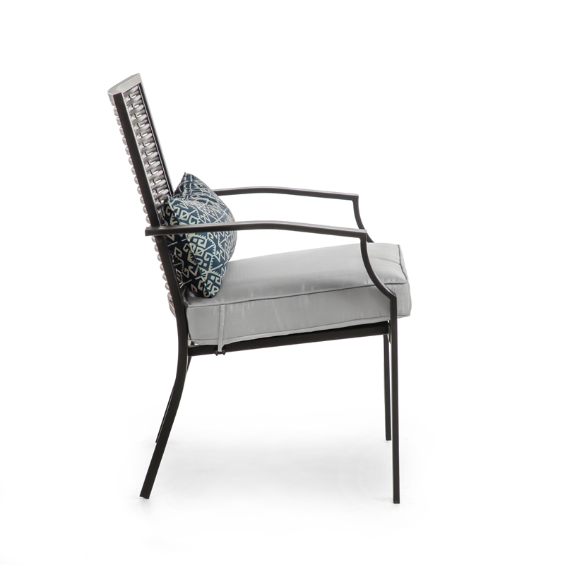 Greemotion Sinta 2-Piece Outdoor Black Metal Dining Chairs with Gray Cushion