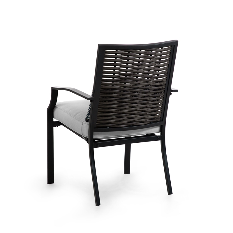 Greemotion Sinta 2-Piece Outdoor Black Metal Dining Chairs with Gray Cushion