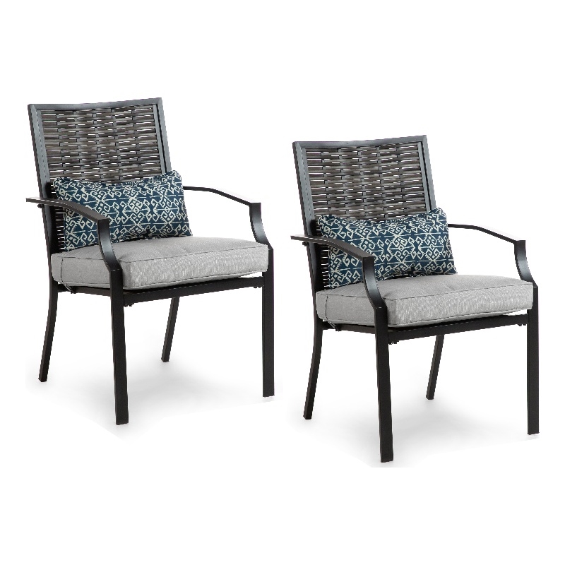 Greemotion Sinta 2-Piece Outdoor Black Metal Dining Chairs with Gray Cushion