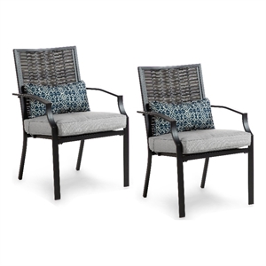 Greemotion Sinta 2-Piece Outdoor Black Metal Dining Chairs with Gray Cushion